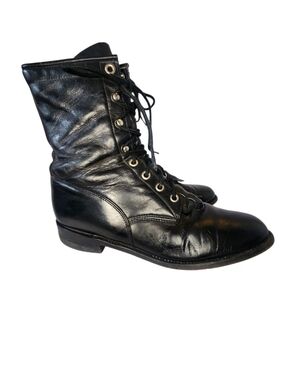 VINTAGE JUSTIN BOOT L0506 WOMEN WESTERN VICTORIAN GRANNY ROPER BLACK KILTIE 8